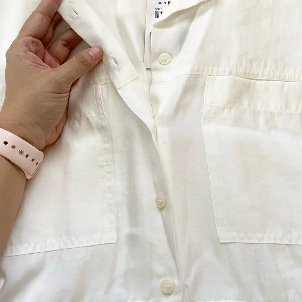 Zara • NWT Ivory Short Sleeve Button Up A-Line Shirt Dress